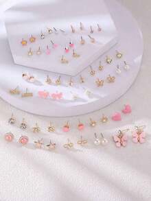 SGIAWETA-30pcs/Set Minimalist Bow, Flower, Pearl & Metal Cute Sweet Style Earrings Set Girls-Birthdaygift - Nhiều màu - Xem 4