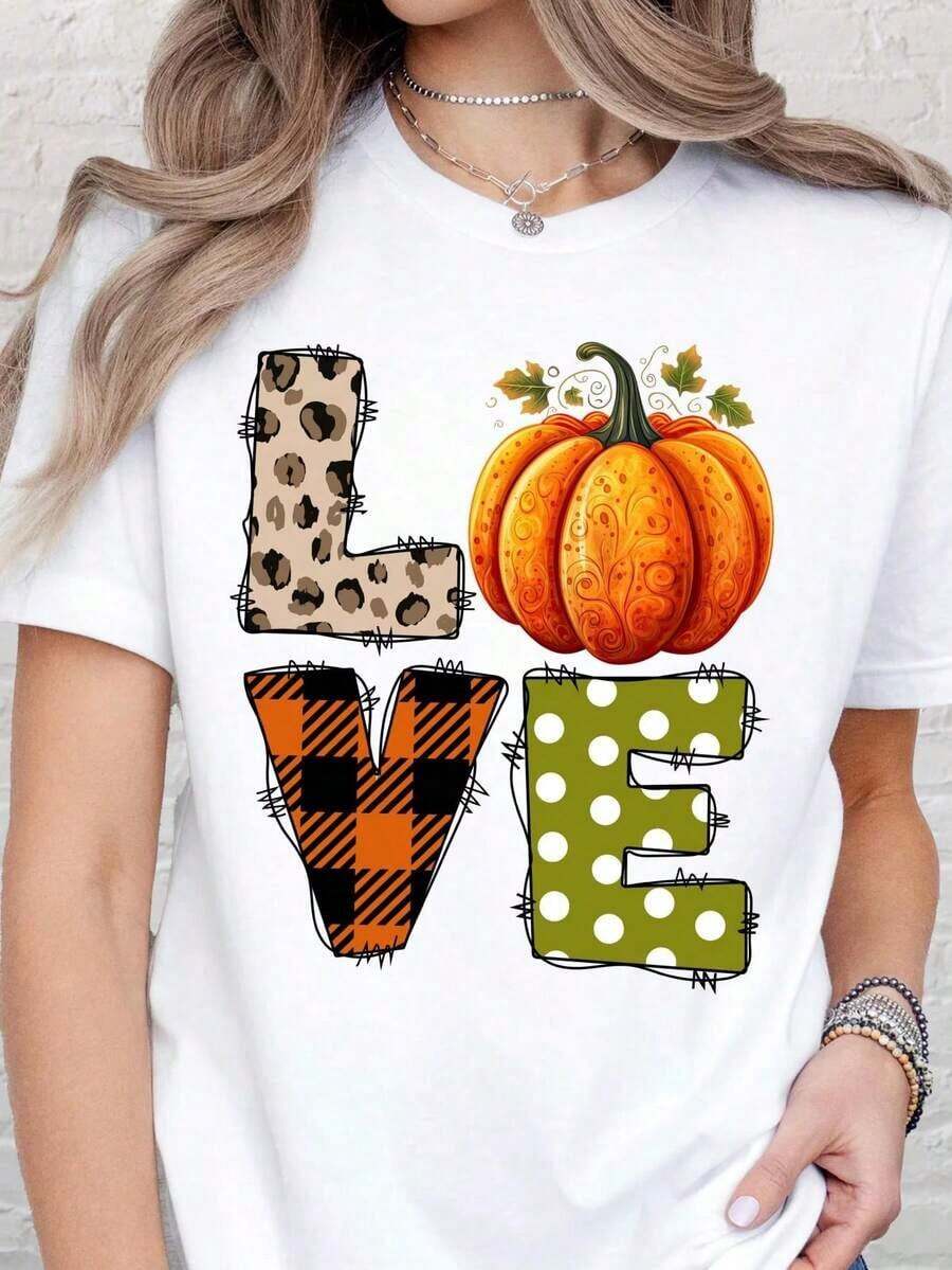 Thanksgiving Animal & Letter Print T-Shirt, Casual Short Sleeve Top For Spring & Summer, Women's Clothing Comfort Tops - White 4 - View 1