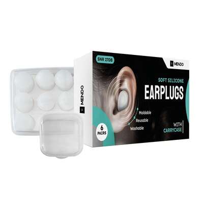 12 Tapones de Oídos de Silicona Blanco - Un Tamaño Único, Ideal para Reducció de Ruido + Estuche Portátil