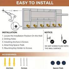 Rustic Wall-Mounted Key Holder With Mail Organizer – Farmhouse Style Entryway Storage | Space-Saving Key Rack & File Tray  For Hallway, Kitchen, Living Room, Key Holder For Keys In Entrance Hall, Key Ring - màu đen - Xem 6