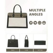 Laptop Bag Women 15.6 Inch Work Tote, Business Computer Briefcase, Waterproof PU Leather Tote Bag Teacher, Office Shoulder Tote Purse - 15,6 inch + Xanh lá đậm-Xanh lá nhạt-màu be - Xem 9