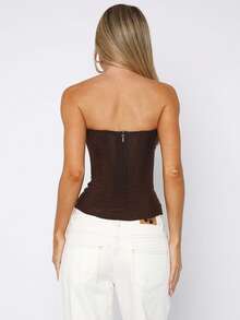 Women's Vintage Strapless Corset Tops Zip Back Boned Mesh Bustier Bodyshaper Tube Top For Casual Party Evening Wear - Nâu sẫm - Xem 3