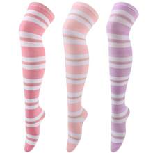 DRESHOW 3 Pairs Thigh High Socks Striped Over Knee Thin Tights Long Stocking Knee High Leg Warmer{"Color_name":"3PairsStripe:LightPurple"} - Multicolor6 - View 1