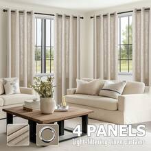 4 Panels Thick Polyester-Linen Blend Semi-Sheer Curtains, Light Filtering, Privacy Protection, Grommet Curtains For Living Room, Bedroom, Or Dining Room, Farmhouse - 米色 - 查看 1