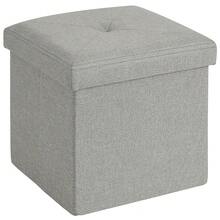 Storage Ottoman, 11.8'' Folding Footstools, Multipurpose Foot Rest Stool, Foldable Linen Fabric Ottomans, Small Square Ottoman