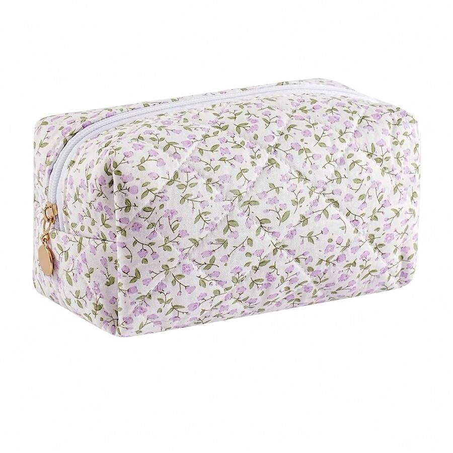 Makeup Bag Travel Cosmetic Bag For Women Girls, Zipper Make Up Pouch, Floral Flowers Toiletry Organizer Makeup, Portable Storage Cosmetic Travel Cloth Bag (Purple Floral){"Color_name":"C2PurpleFloral"} - C2紫色花香 - 查看 1