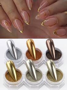 6色美甲粉金属镜面颜料闪粉全息粉，金色、银色、香槟色，DIY美甲粉，美甲设计装饰用品 - 彩色 - 查看 2