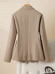 女士格子西装外套，时尚、通勤、休闲、高品质、百搭、春秋 - 摩卡棕 - 查看 2