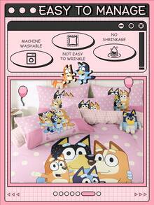 Bluey Bộ ga trải giường Bruie 2/3 món, Ga trải giường Bruie, Bộ ga trải giường thoải mái, chống xù lông, Thân thiện với da, Bộ vỏ chăn ga họa tiết hoạt hình màu hồng, Đồ dệt gia dụng, Vỏ chăn ga và vỏ gối, Không bao gồm chăn bông, Phù hợp với giường đơn, đôi, cỡ Queen, cỡ King, Sử dụng được quanh năm, Có thể giặt máy, Trang trí phòng ngủ - Nhiều màu - Xem 6