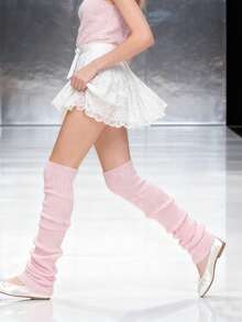 1 Pair Kawaii Women's 70cm Knitted Leg Warmers , Solid Vertical Stripe, All Season, Cozy - Pink - View 8