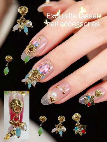 KIRAME KIRAME Juego de 8 piezas de encantos de uñas de aleación de colores mixtos para arte de uñas, salón de uñas, suministros de uñas, Navidad, Año Nuevo, regalo de fiesta