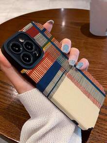 1pc Creative PU Leather Striped Patchwork Pattern Phone Case Compatible With Samsung/Compatible With IPhone 11, 12 Pro Max, 14 Pro Max, 15, 16/16 Pro, 17/17 Pro And Other Models - Multicolor - View 3