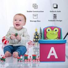 Toys Storage Box Chest Stool 2 In 1 MultiFunction Folding Storage Chair Cartoon Shoe Changing Stool Oxford Cloth Backed Armchair Boxes For Boys Girls Playroom 15.5x9.5x9.5inch