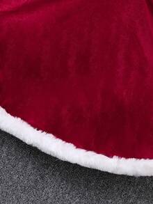 女童新年元素毛绒开衫长袖外套及毛绒吊带裙时尚套装，秋冬款 - 酒紅色 - 查看 7