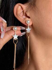 1 Pair Unique Personalized Luxury Faux Pearl Asymmetric Tassel Earrings, Copper Inlay, Suitable For Daily Wear, Formal Events, Gifting To Family And Friends