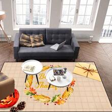 Fall Thanksgiving Area Rug, 2x3ft Indoor Washable Carpet, Thankful Pumpkin Corn Wreath Design, Autumn Themed Indoor Rug, Soft Non - Slip Large Carpet, Living Room Kitchen Home Decoration