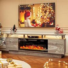 [2 Packages Shipping]70"Fireplace TV Stand With 36" Electric Fireplace,  Stainless Steel Pipe,Modern 70 Inch 2 Tier TV Console Stand For TVs Up To 80", LED Light Entertainment Center With Storage Cabinets - Xem 1