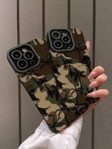 1pc New Fashionable Camouflage Palm Tree Pattern Vertical Striped High-End Faux Leather Anti-Fall Anti-Fingerprint Shock-Proof Phone Case, Suitable As Birthday Or Holiday Gift For Friends, Family, Couples, Compatible With Apple And Models - Multicolor - View 4
