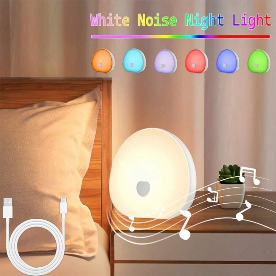1pc White Noise LED Night Light - Multiple Colors, Dimmable, Timer, Natural Soothing White Noise, Memory Function, Portable Sleep Aid Device, Suitable For Nursery And Breastfeeding - Multicolor - View 1