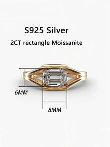 1pc Women's Wedding Ring, Inlaid Rectangular Minimalist Ring, 2.9g 925 Sterling Silver, 2 Carat Moissanite, Bohemian Palace Style, Luxury Engagement, Wedding, Anniversary, Valentine's Day Gift, Comes With Moissanite Certificate And Elegant Gift Box - Gold - View 3