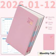 2026年计划本，204张/412页365天日历，英文A5周计划本和月计划本，每日记录计划本，海洋风格12页分割内页精美设计，蓝粉配色简约日历计划本，提高效率，返校办公，2026年圣诞新年礼物 - 彩色 - 查看 9