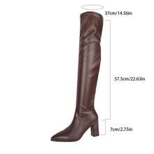 Bottes de mode à talon compensé marron pour femmes, avec bout pointu. Bottes hautes élastiques, bottes d'équitation. Bottes hautes de mode extérieure avec fermeture éclair latérale, de couleur unie,  bohème, à talon moyen, pour soirée, automne/hiver
