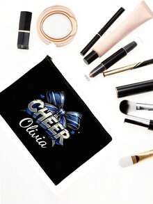 Borsa per il trucco a tema cheerleader - Pochette cosmetica personalizzabile con design vibrante da cheerleader, organizer da viaggio leggero, opzione di nome personalizzato, in poliestere durevole, lavabile in lavatrice, con chiusura lampo, regalo ideale per i membri della squadra di cheerleading, accessori da cheerleading
