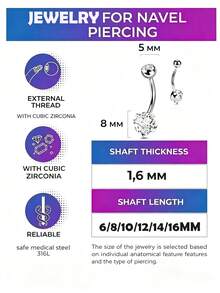 Titanium Belly Rings 14G G23 Solid Titanium Faceted Cubic Zirconia, Navel Rings Belly Button Body Piercing Jewelry Internally Threaded Belly Rings, 14G Belly Piercing Jewelry, Belly Button Rings, Navel Piercing Jewelry For Women Men