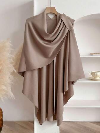 1pc Minimalist High-Quality Wool Blend Solid Color Tie-Up Knitted Shawl, Women's Fashion Versatile Air-Conditioned Room Shawl Outerwear, Soft Decorative Cloak Cape, Warm Cardigan Jacket For Spring/Autumn For Dress
