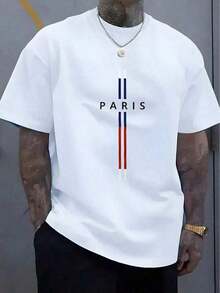 Camiseta Casual de Algodón para Hombre, Diseño Gráfico de París 2025 - Blanco - Ver 7