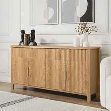 Aparador acanalado de 55'' con cajones, gran buffet de almacenamiento con 4 puertas y 2 cajones, mesa consola de almacenamiento para bar de café para comedor, cocina, sala de estar (madera), 23029895 - Color caoba - Ver 2