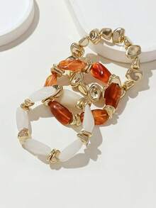 LADYCOCO 3pcs Vintage Thick Chunky Acrylic Beaded Multilayer Bracelet, Transformable Gold Chip Bracelet, Suitable For Women, Couples, Party, Daily Wear - Multicolor 21 - View 2