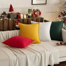 Neutral Linen Pillow Covers Pack Of 4 Decorative Natural Solid Throw Pillow Covers Soft Accent Boho Farmhouse Couch Pillowcases Modern Home Decors Living Room Bed Sofa 18x18 Inch - 20 英吋 x 20 英吋(4 件裝)+ 聖誕紅/綠 - 查看 6