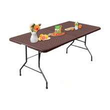 u207AGardenLife Mesa Plegable Plastico 1.80 Metros, Altura Regular, Porttil y Duradera, para Interior y Exterior, Excelente Calidad, para Patio, Jardn, Comedor, Eventos Blanco - Marrón + 1.8 M - Ver 2