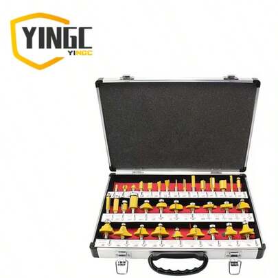 YC 35 Pieces Premium Woodworking Tool Set - DIYやフライス盤用のハイスカッター。トリミング、フルーティング、V溝加工、フラッシュ、ダブテールカッターを含む。お父様へのプレゼントにも。