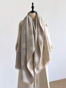 1pc Elegant Iris Flower Jacquard Scarf, Warm And Versatile For Women, Suitable For Air-Conditioned Rooms, Autumn/Winter, Fashion Accessory And Gift - Light Grey - View 2