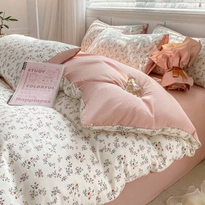 1pc Floral Pattern Duvet Cover, Soft & Breathable Microfiber Fabric With Special Washing Technique, Comfortable For Summer Use
