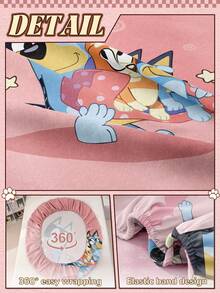 1pc Bluey Cartoon Digital Print Fitted Sheet, Bluey Bedding, Mattress Protector, Bed Cover, Fitted Sheet, Comfortable Home Textile, Warm-Toned Fitted Sheet, Bluey And Rainbow Pattern, Breathable Anti-Pilling Mattress Protector, Soft And Skin-Friendly, Cartoon Pattern Bed Cover, Bluey Home Decor - Pink - View 6