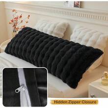 Fluffy Faux Rabbit Fur Body Pillow Cover Luxury Bubble Waffle Shaggy Plush Bed Body Pillowcase With Zipper Closure Long 20"X54" Fuzzy Furry Pillow Case For Adults Girls Teens Black