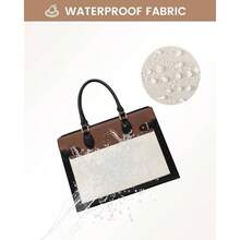 Laptop Bag Women 15.6 Inch Work Tote, Business Computer Briefcase, Waterproof PU Leather Tote Bag Teacher, Office Shoulder Tote Purse - 17吋+黑白棕 - 查看 7