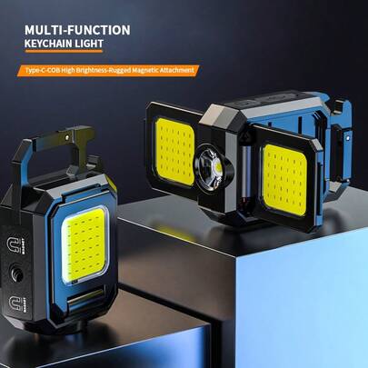 1 st liten COB-ficklampa, 1000 lumen ljusstarka uppladdningsbara COB-nyckelringsficklampor, 5 ljuslägen bärbar ficklampa med fällbara sidoljus, flasköppnare och magnetbas för promenader och camping