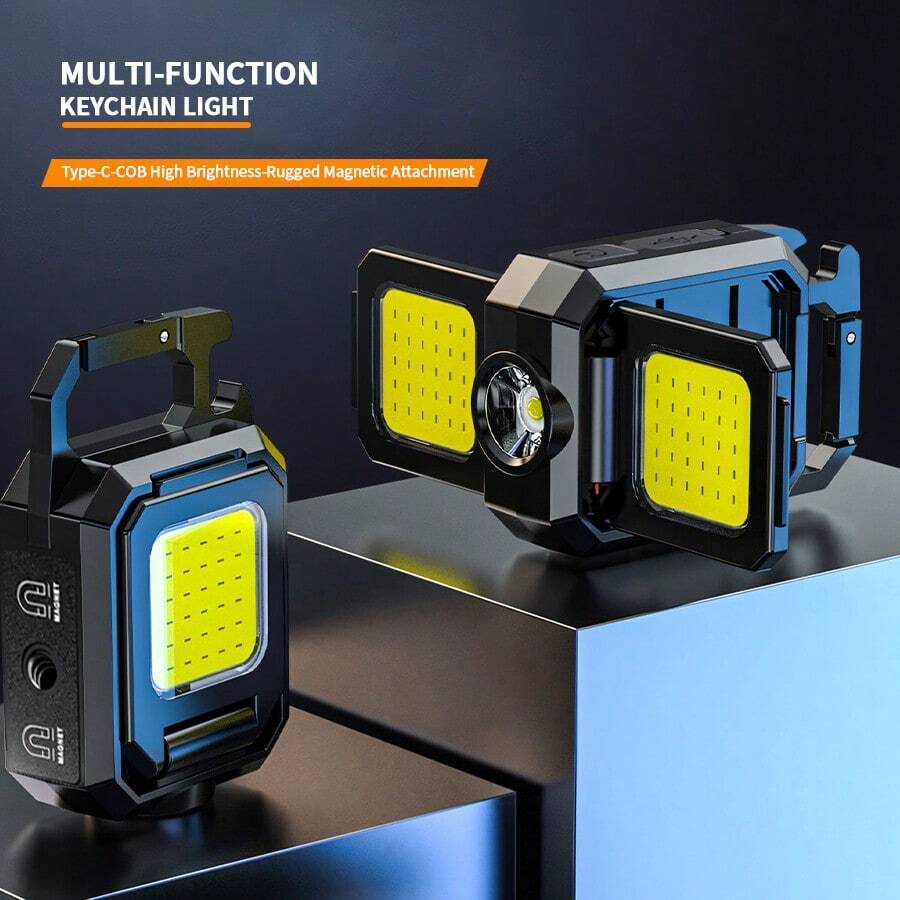 1pc Cob Small Flashlight, 1000Lumens Bright Rechargeable COB Keychain Flashlights, 5 Light Modes Portable Pocket Light With Folding Side Lights Bottle Opener And Magnet Base For Walking And Camping