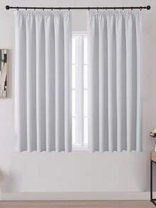 Bộ 2 rèm cửa cản sáng màu be cho hệ thống thanh treo rèm, rèm ngắn, rèm phòng ngủ mờ, rèm có diềm xếp ly. - Greyish White - Xem 12