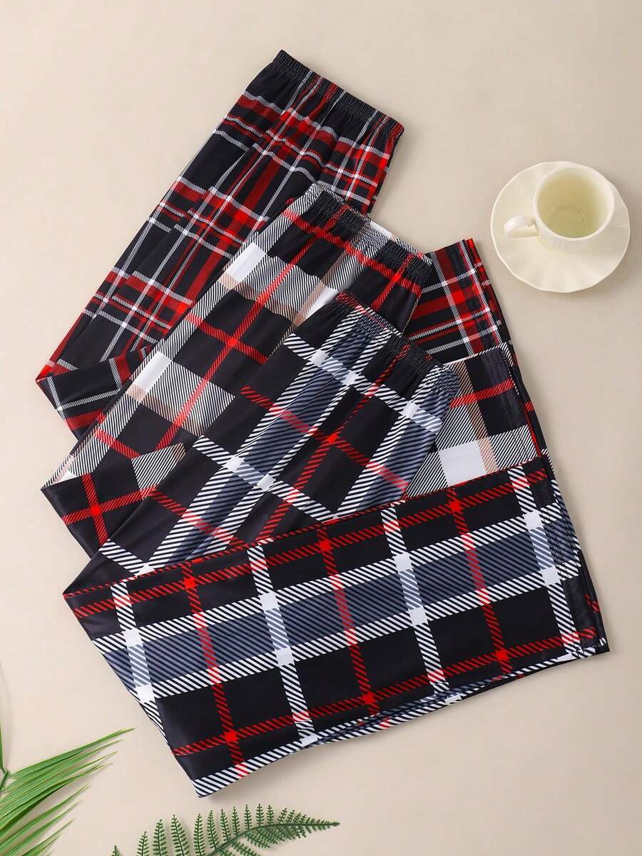[Plaid Print Pajama Pants] 3-Pack Plaid Print Pajama Pants - Comfortable Elastic Waistband With Drawstring, Casual Long Lounge Pants For Home Relaxation - Màu sắc hỗn hợp - Xem 1