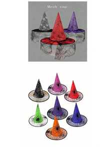 Halloween Witch Hat With Spider & Gold Foil Print, Decorative Prop, Non-Woven Fabric & Mesh Pointed Hat, Sexy Adult Witch Headpiece, Suitable For Holiday Parties, Wizard Costume Accessory - Multicolor - View 11