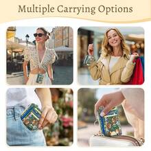 Cute Squirrels Credit Card Holder Small Wallet Women, Flowers Slim RFID Blocking Wallet Woman Keychain With Zipper Coin Pocket, Front Pocket Thin Travel Card Case With ID Window Ladies Gifts{"Color_name":"Squirrel"} - 多色25 - 查看 3