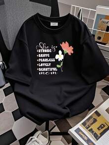 180g pure Cotton Positive Mom Quotes Shirt, She Is Strong Brave Fearless Lovely Beautiful Mom Shirt, Cute Mom Shirt,Mothers Day Gift From ,Tshirt For Mom Versatile female Casual designer clothes Soft Summer Stretched streetwear Breathable graphic - Negro - Ver 2