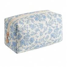 Makeup Bag Travel Cosmetic Bag For Women Girls, Zipper Make Up Pouch, Floral Flowers Toiletry Organizer Makeup, Portable Storage Cosmetic Travel Cloth Bag (Blue Floral){"Color_name":"A2BlueFloral"} - A2藍色花卉 - 查看 2