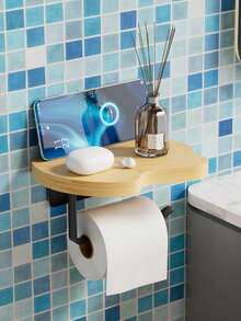 1pc Stylish Bathroom Tissue Holder - Space-Saving Roll Hanger With Wipes Dispenser And Storage Box For Convenient Organization - Easy Installation And Rust-Resistant Design