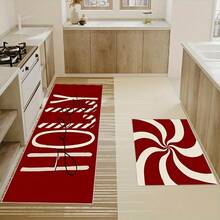 1/2/3pcs Christmas Red Kitchen Carpet, Christmas Candy Cane, Anti Slip Carpet Decoration, Kitchen Holiday Decoration (15.75inch*23.62inch/15.75inch*47.24inch)